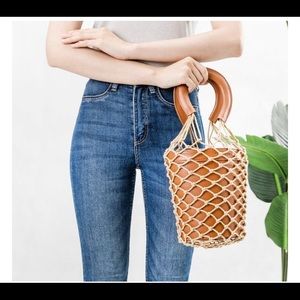 Melie Bianco Tan Abby Net Bucket Bag